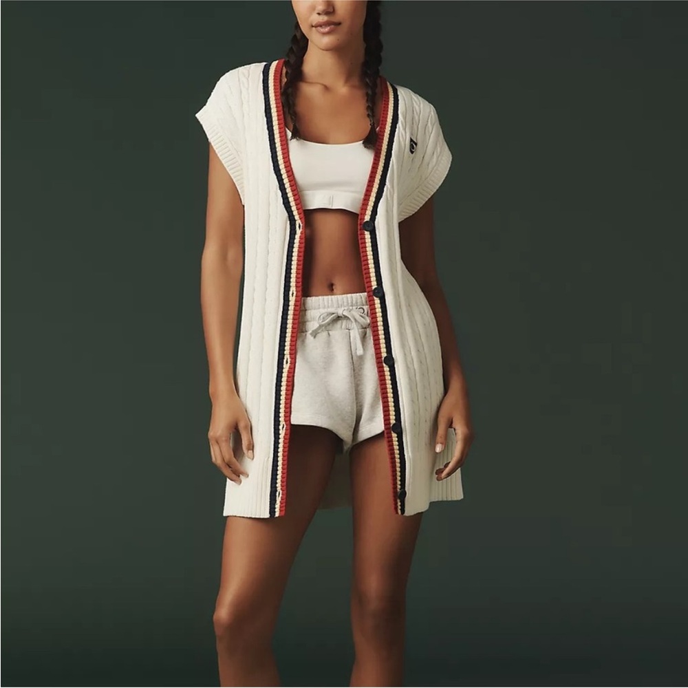 NWT Tretorn x Anthropologie Longline Short Sleeve Cardigan White Womens M Preppy - Picture 2 of 11